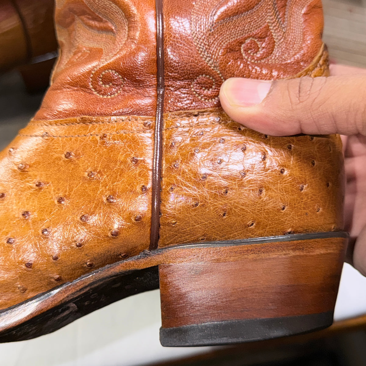 Tony Lama Full Quill Ostrich Boots Size 5 Brown Leather Cowboy - Image 6