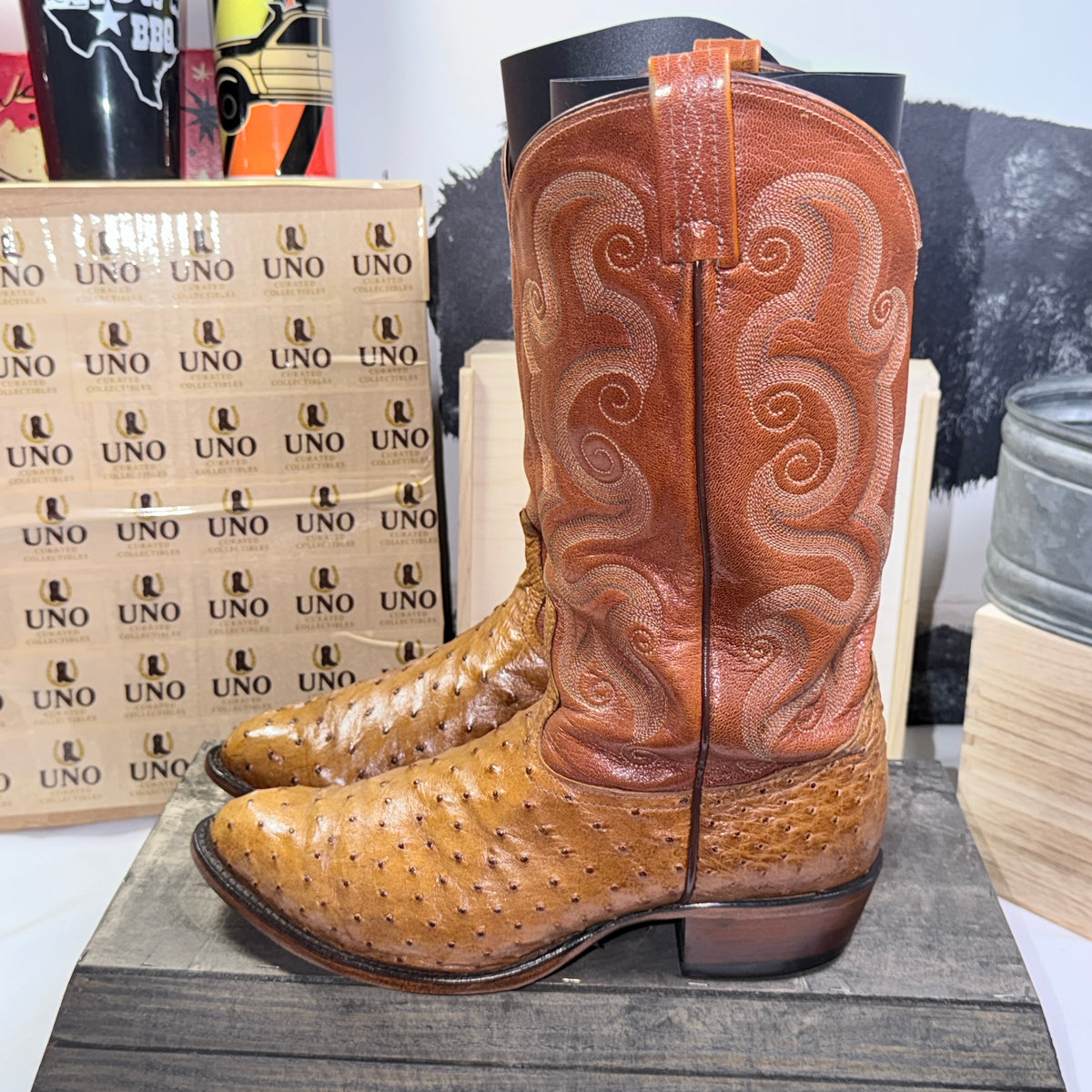 Tony Lama Full Quill Ostrich Boots Size 5 Brown Leather Cowboy - Image 7