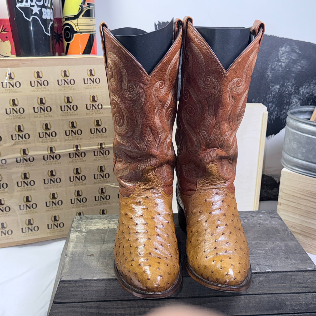Tony Lama Full Quill Ostrich Boots Size 5 Brown Leather Cowboy - Image 8