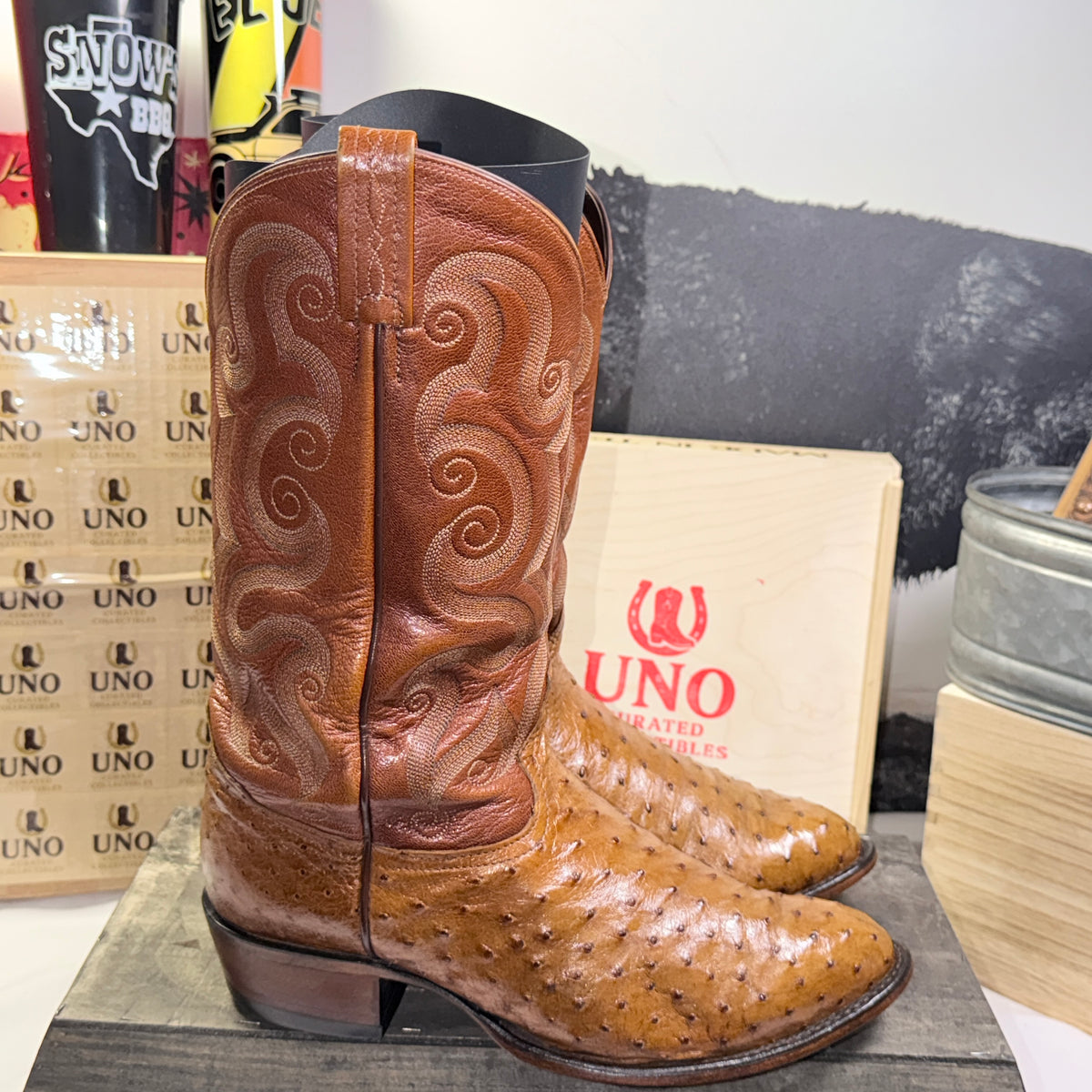 Tony Lama Full Quill Ostrich Boots Size 5 Brown Leather Cowboy - Image 3