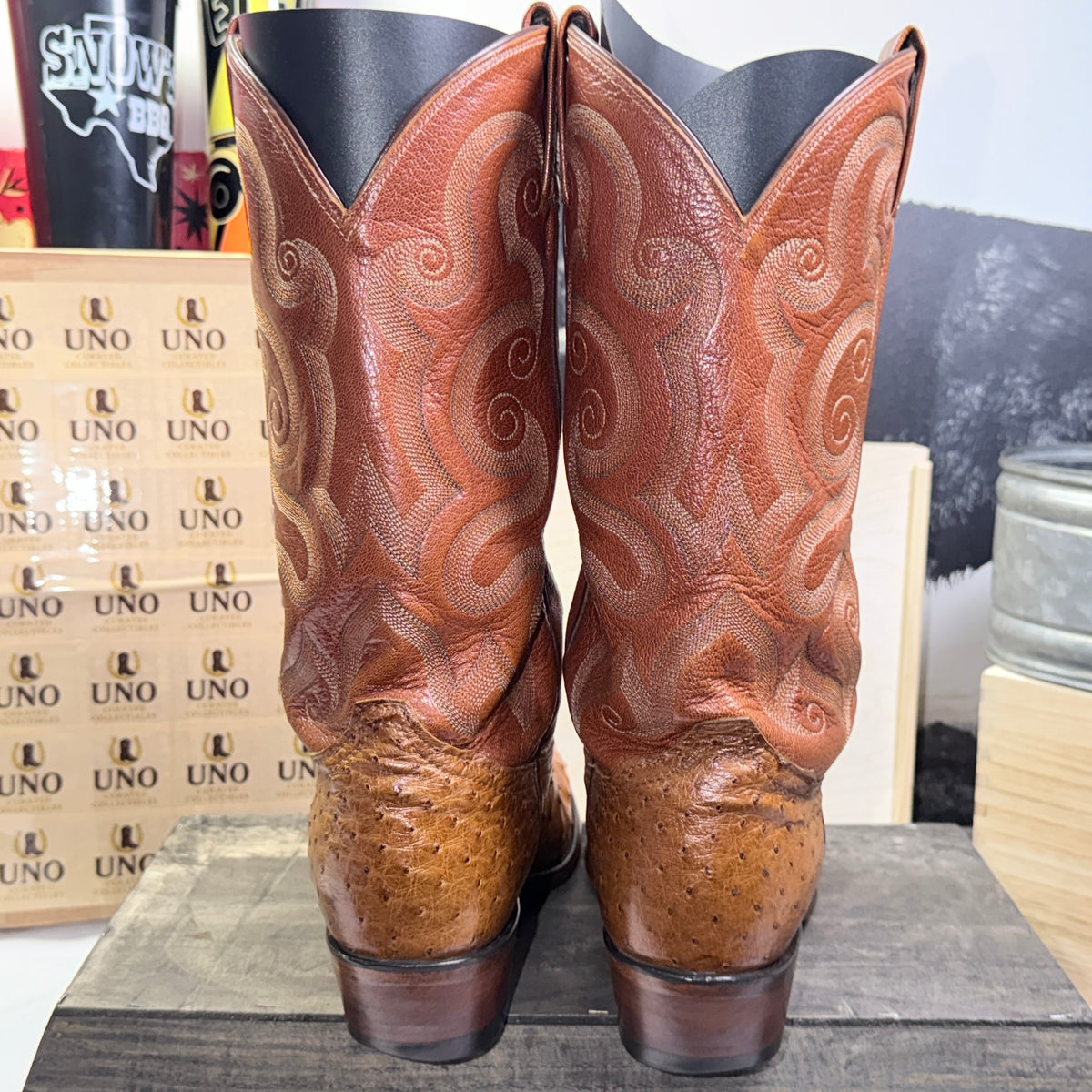 Tony Lama Full Quill Ostrich Boots Size 5 Brown Leather Cowboy - Image 4