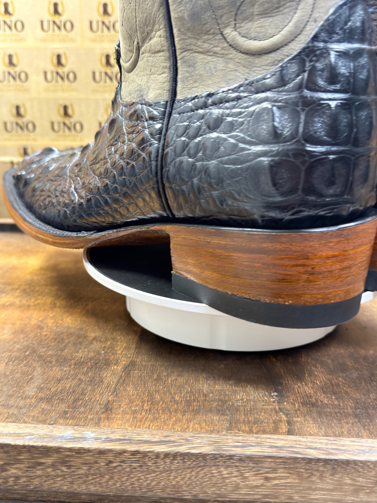 Handmade El Paso American Alligator Neck Cut Boots – Black with Gray Distressed Shafts – Square Toe – Men's 11 – Brand New