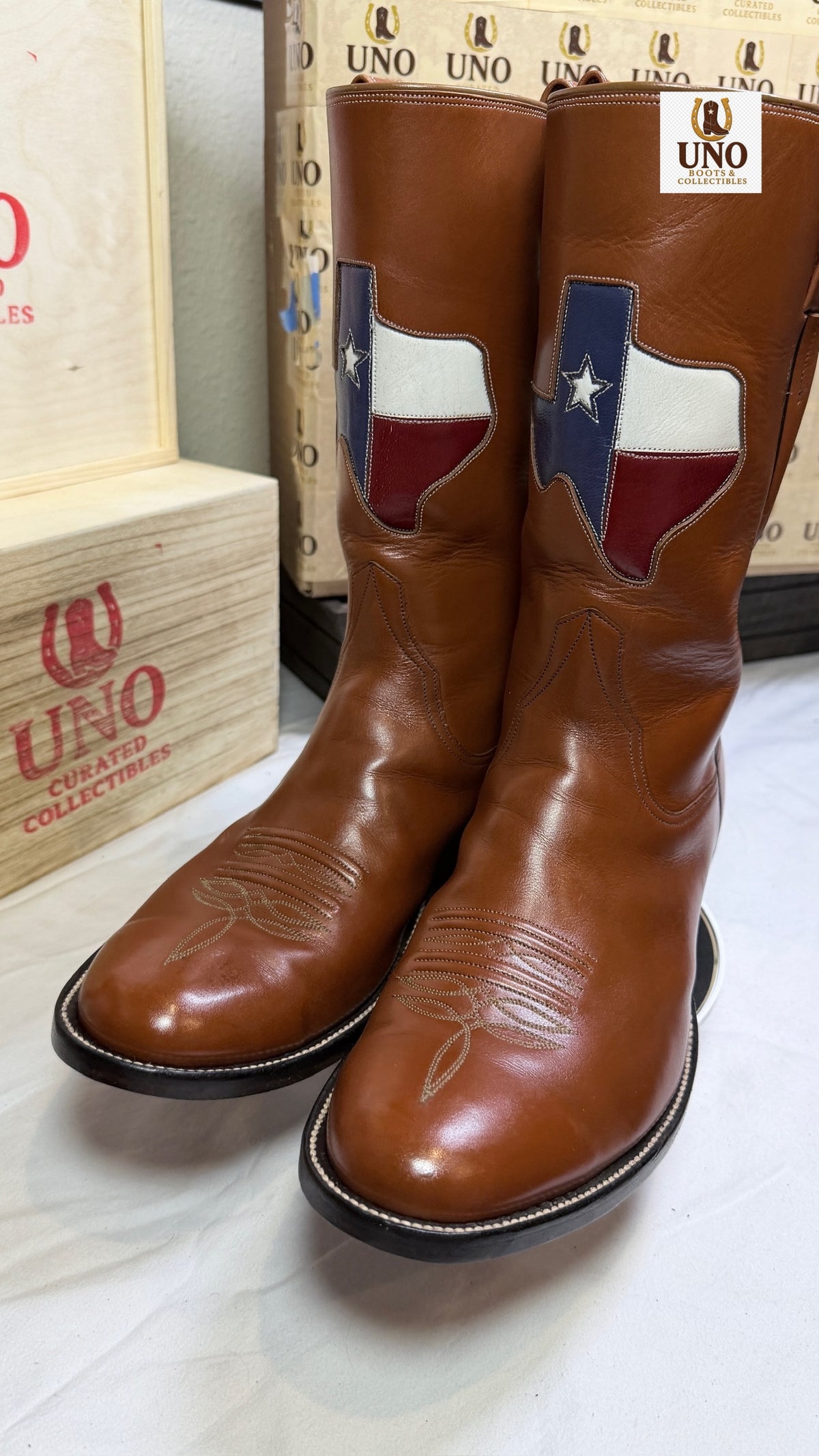 Armando's Boot Co. Handmade Texas Flag Boots — Cognac Calfskin — Size 9.5 - Image 12