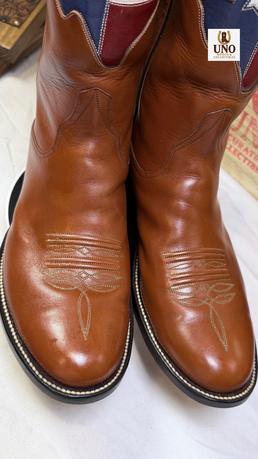 Armando's Boot Co. Handmade Texas Flag Boots — Cognac Calfskin — Size 9.5 - Image 1
