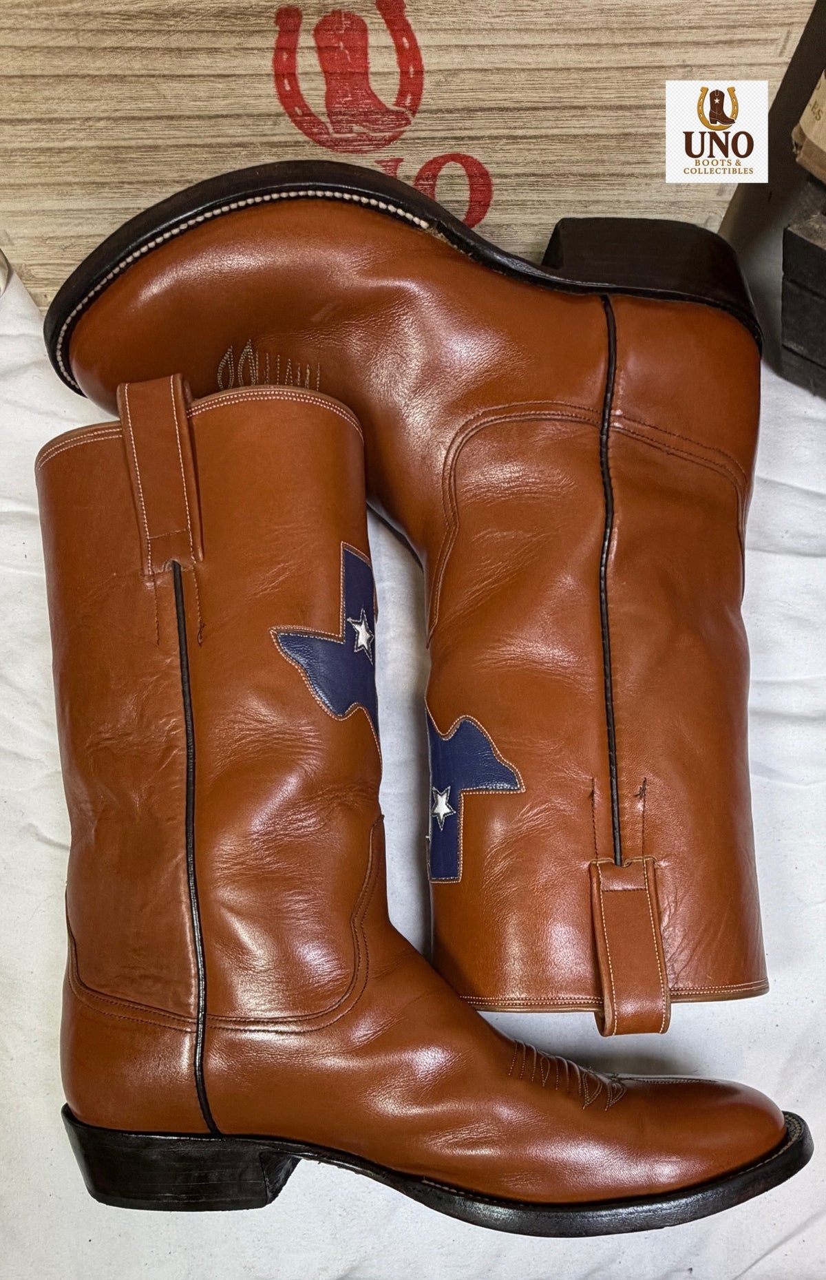 Armando's Boot Co. Handmade Texas Flag Boots — Cognac Calfskin — Size 9.5 - Image 3