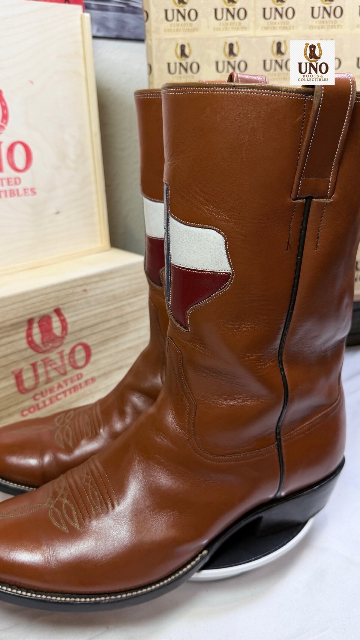 Armando's Boot Co. Handmade Texas Flag Boots — Cognac Calfskin — Size 9.5 - Image 10
