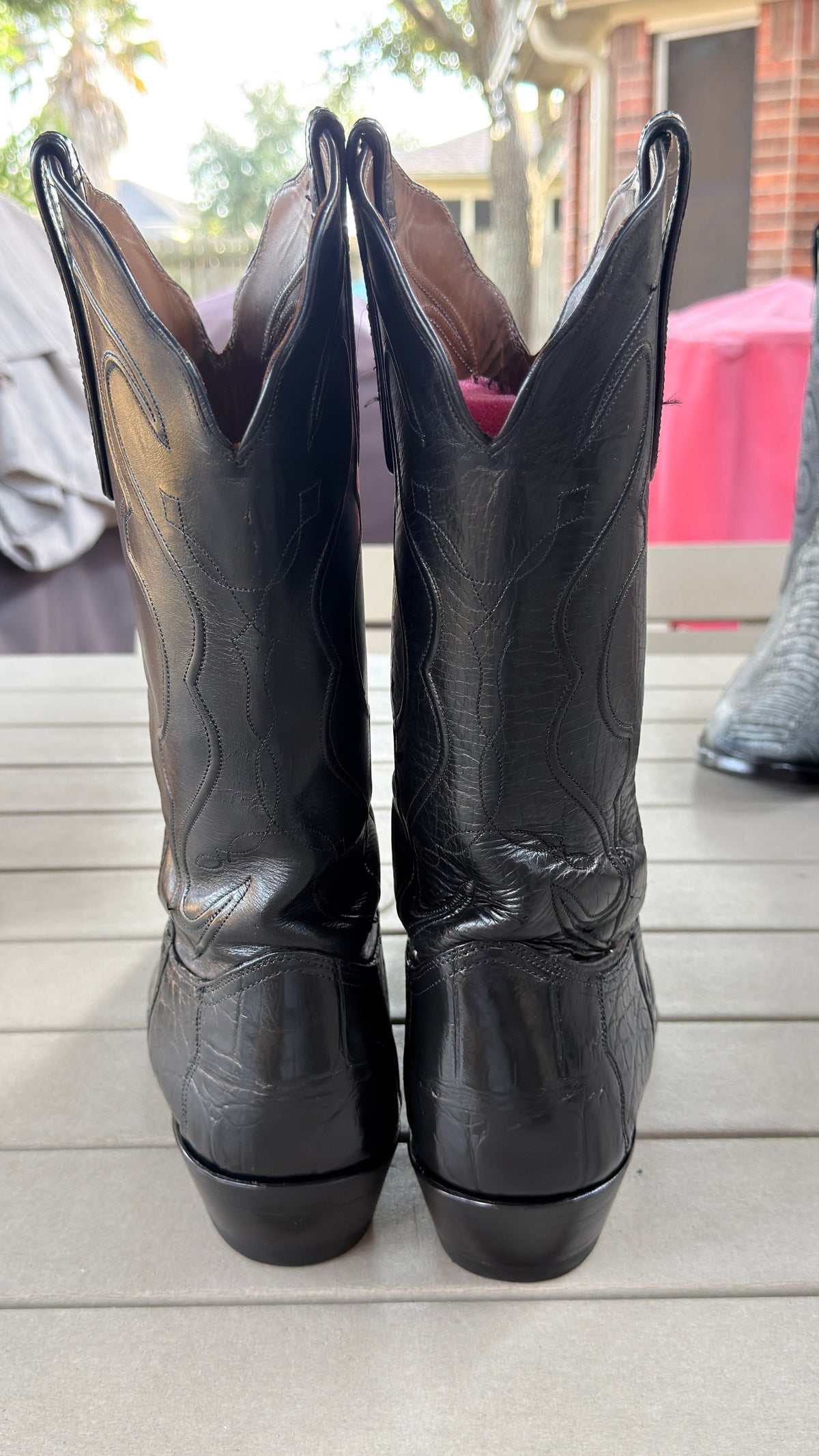 Nacona Large Scale Bias Cut Alligator Boots — Black on Black — Size 12 — Fresh Soles - Image 3