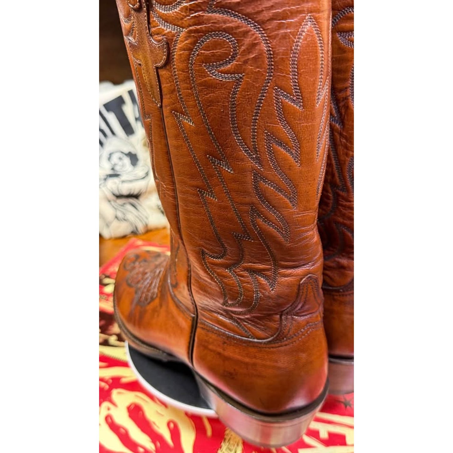 🌟 LUCCHESE MADE IN SAN ANTONIO — HORNBACK LIZARD INLAY — SIZE 9.5E