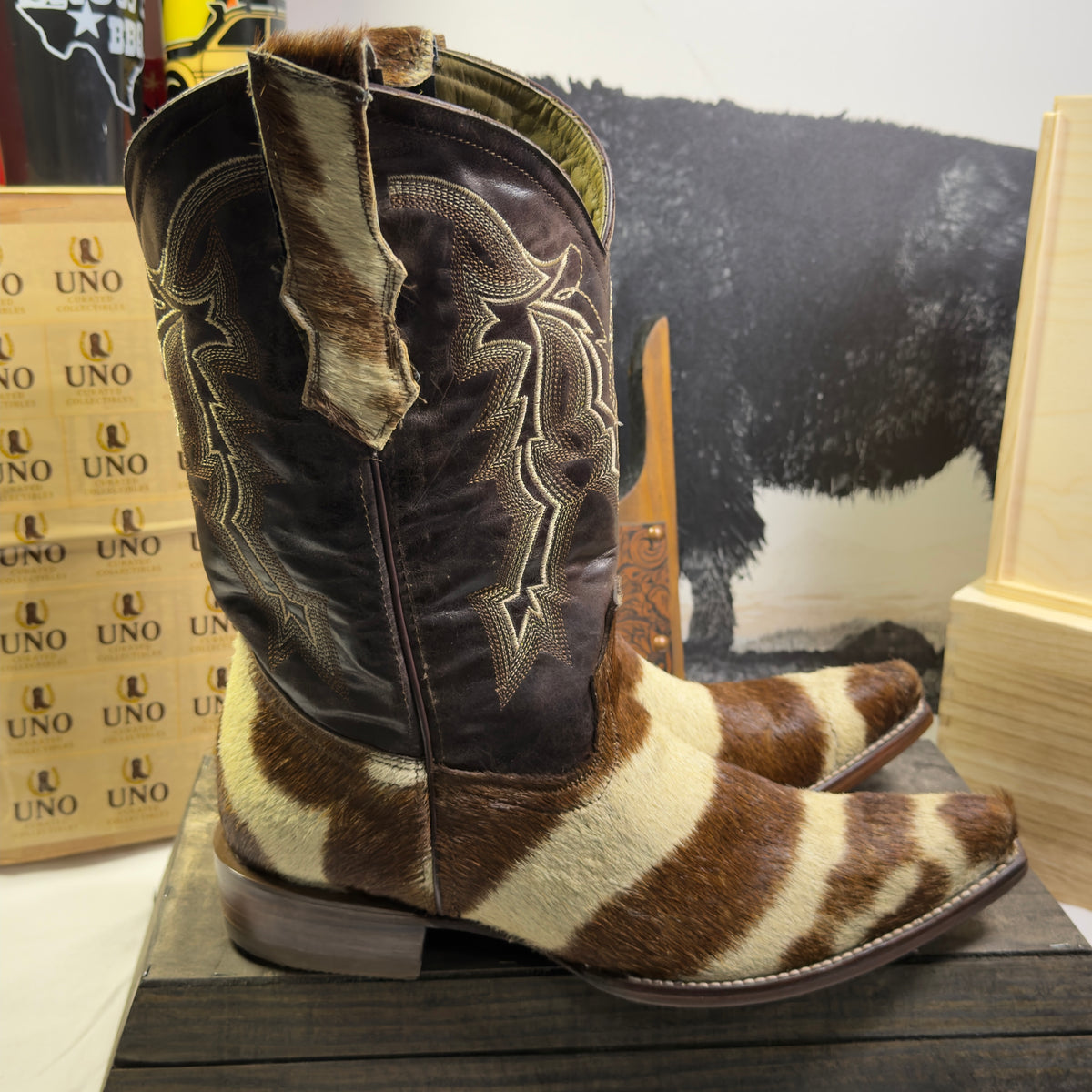 🦓 Genuine Zebra Hide Boots — Handmade — Size 12.5 D (Fits up to 13)