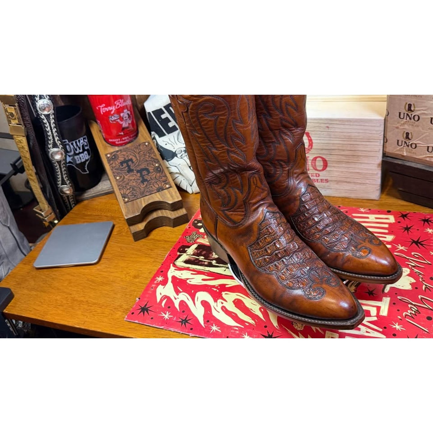 🌟 LUCCHESE MADE IN SAN ANTONIO — HORNBACK LIZARD INLAY — SIZE 9.5E