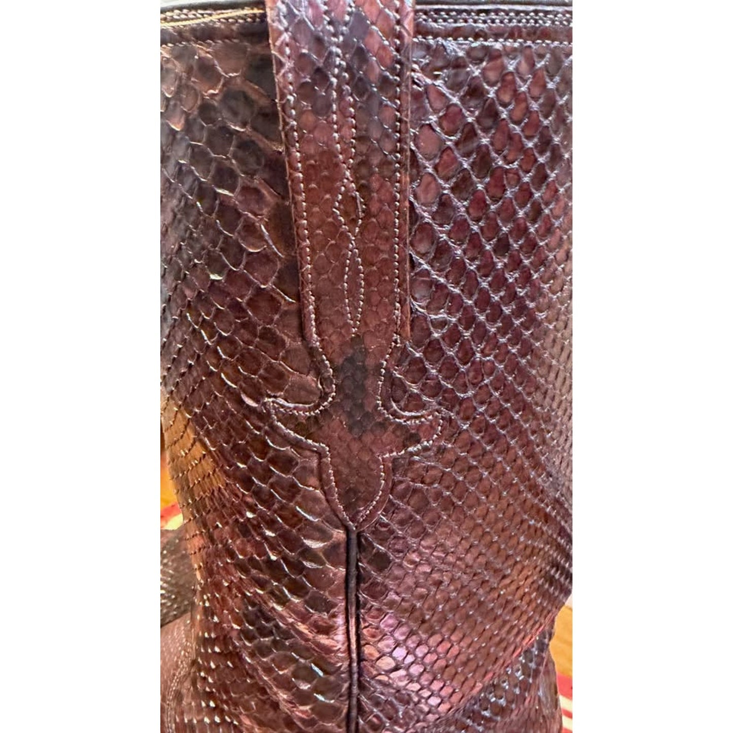 🐍VINTAGE LUCCHESE SAN ANTONIO BURMESE PYTHON BOOTS — DARK MAHOGANY | SIZE 11 D