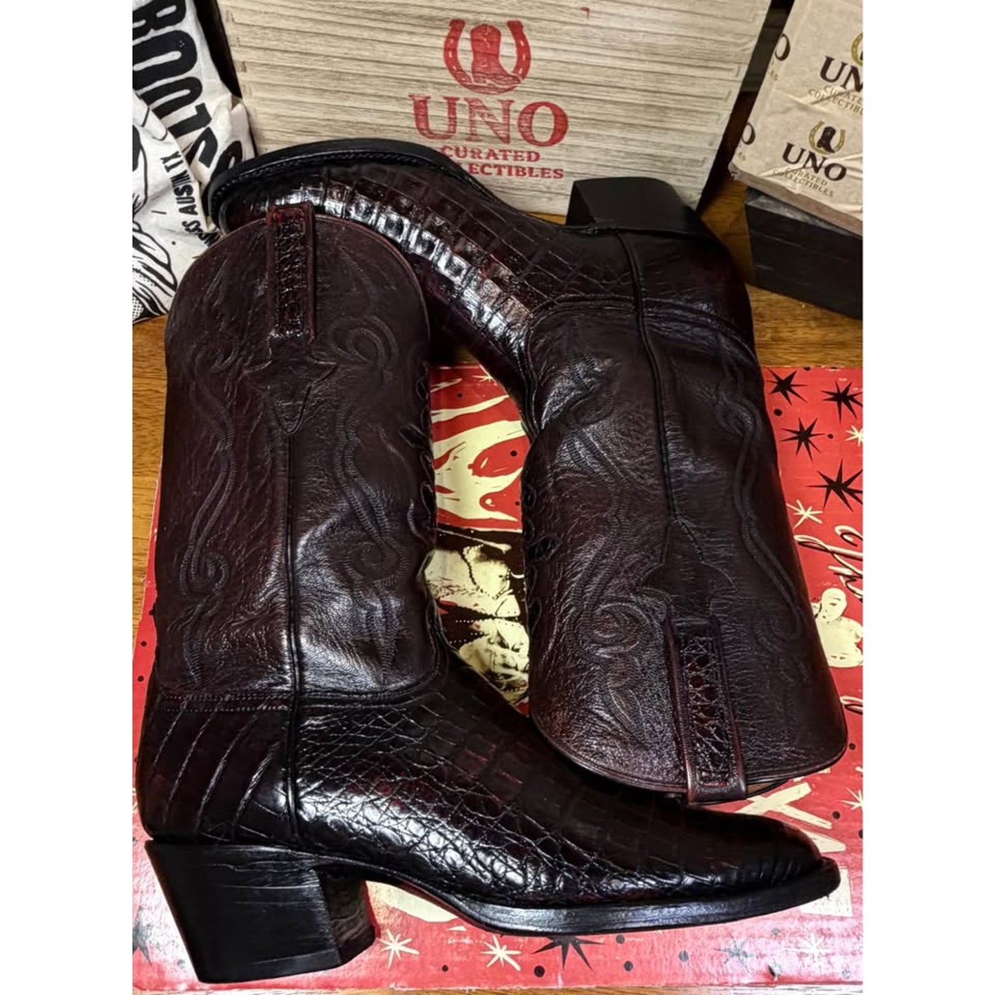 🐊LUCCHESE CLASSICS HANDMADE CAIMAN BOOTS — BLACK CHERRY | SIZE 11 D
