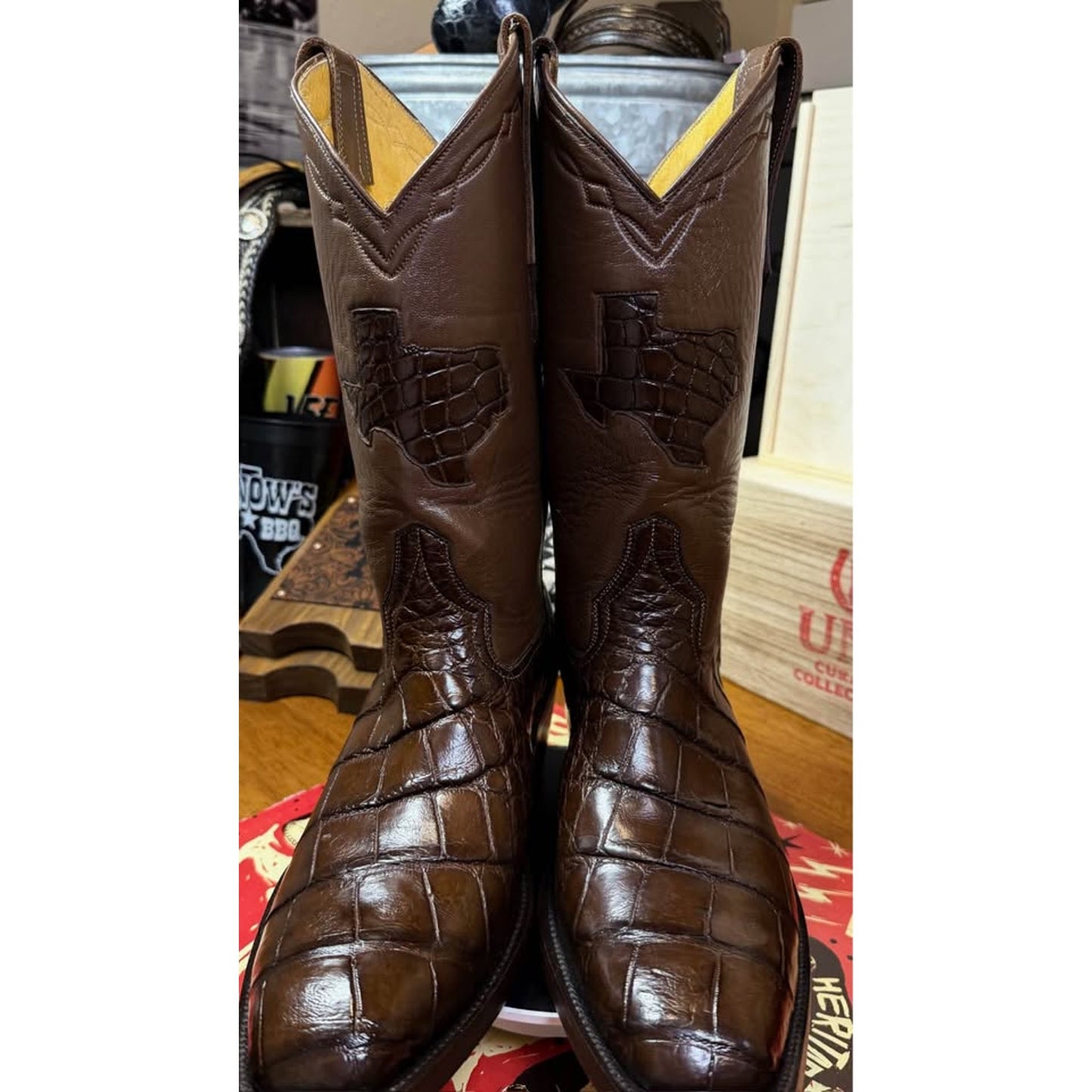 🐊CUSTOM HANDMADE AMERICAN ALLIGATOR BELLY BOOTS — CHOCOLATE BROWN | SIZE 11.5