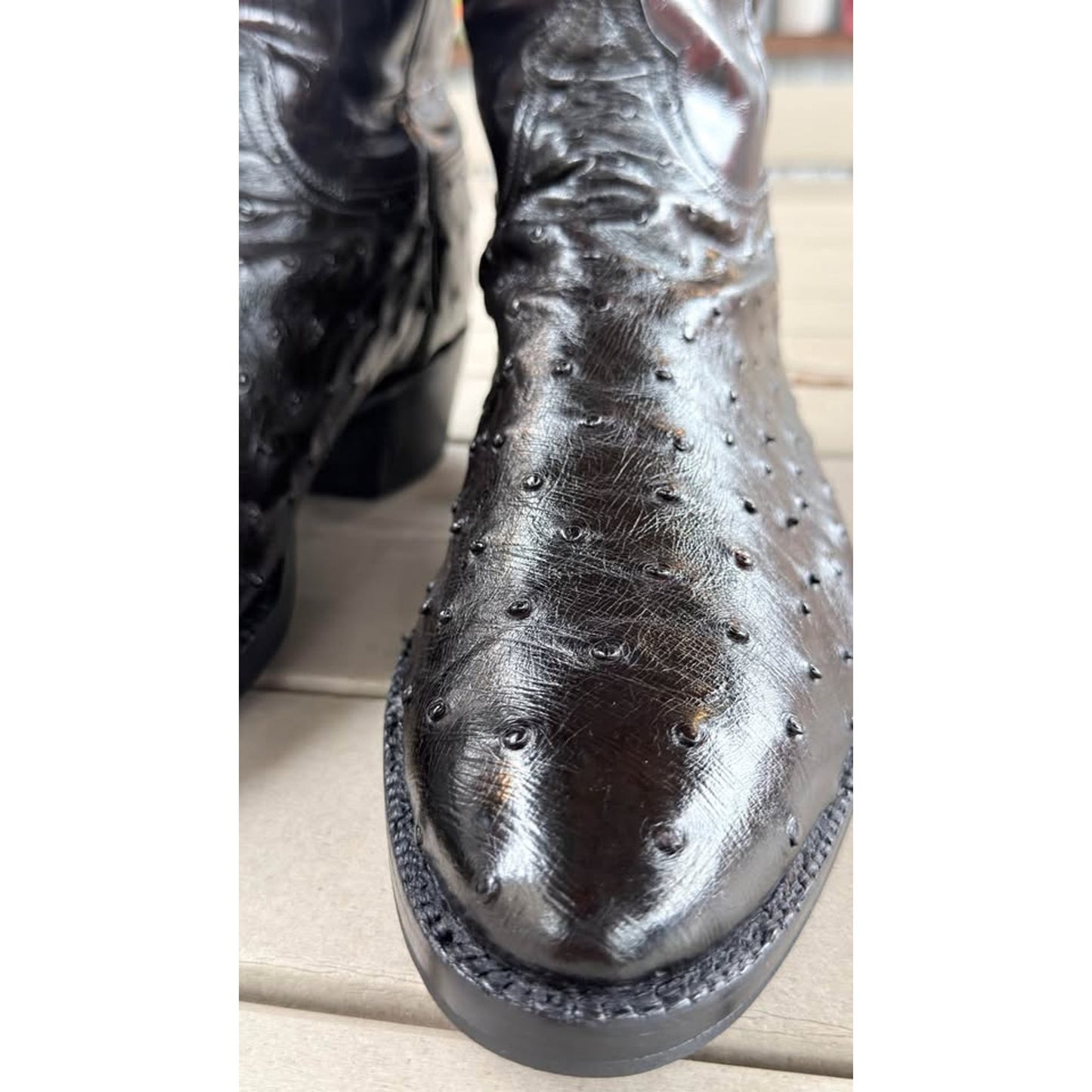 🐧LUCCHESE CLASSICS HANDMADE BLACK CHERRY FULL QUILL OSTRICH BOOTS — SIZE 13 D