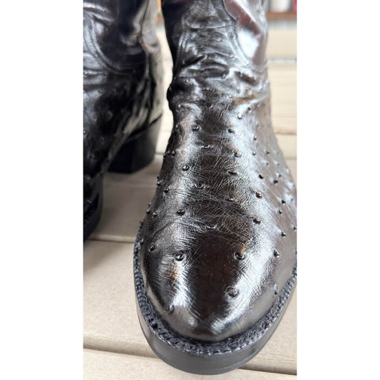 🐧LUCCHESE CLASSICS HANDMADE BLACK CHERRY FULL QUILL OSTRICH BOOTS — SIZE 13 D