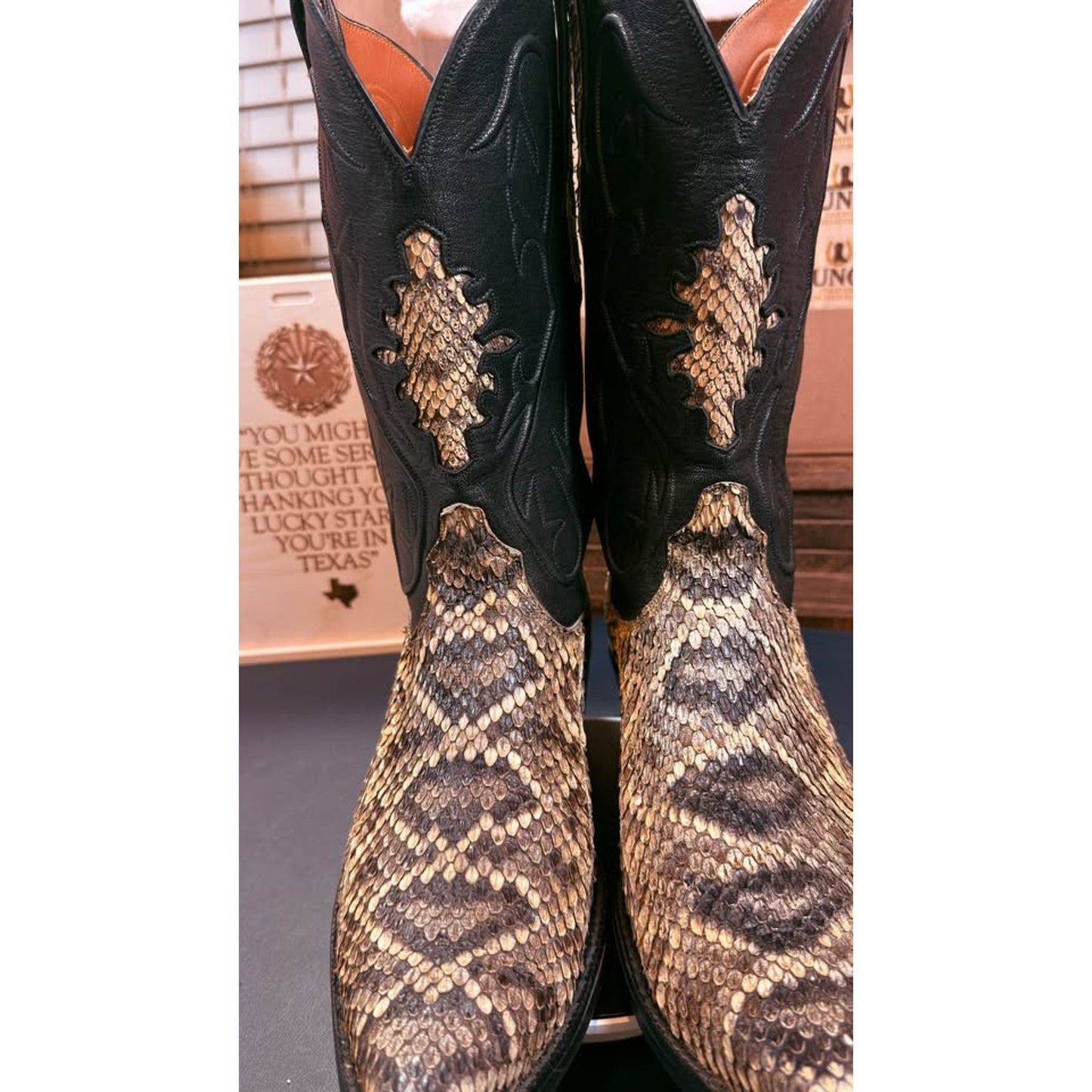 Black Jack Handmade Eastern Diamondback Rattlesnake Western Boots - 10.5D
