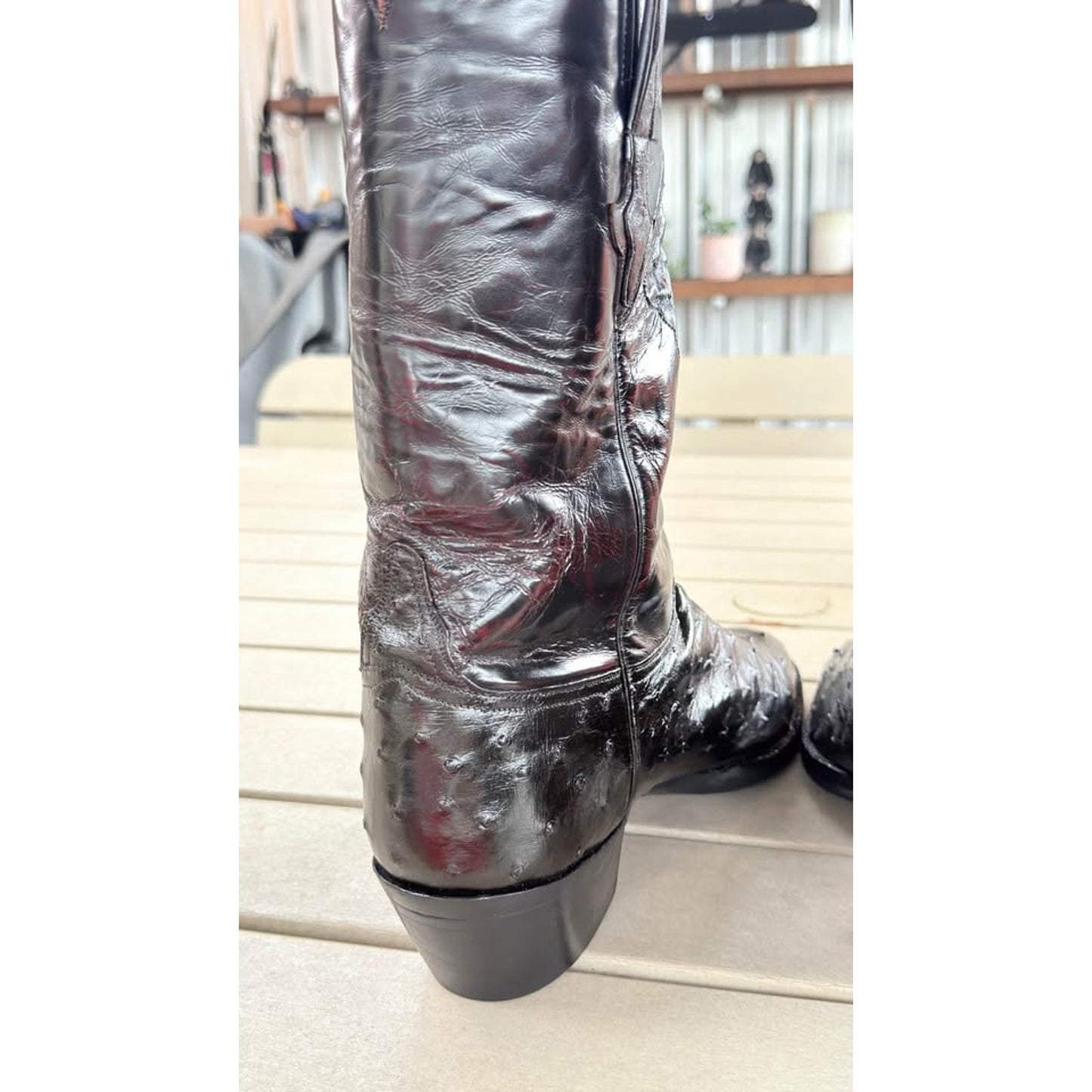 🐧LUCCHESE CLASSICS HANDMADE BLACK CHERRY FULL QUILL OSTRICH BOOTS — SIZE 13 D