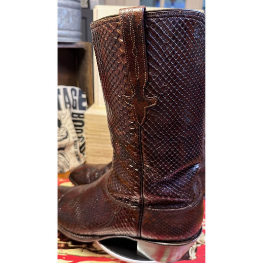🐍VINTAGE LUCCHESE SAN ANTONIO BURMESE PYTHON BOOTS — DARK MAHOGANY | SIZE 11 D
