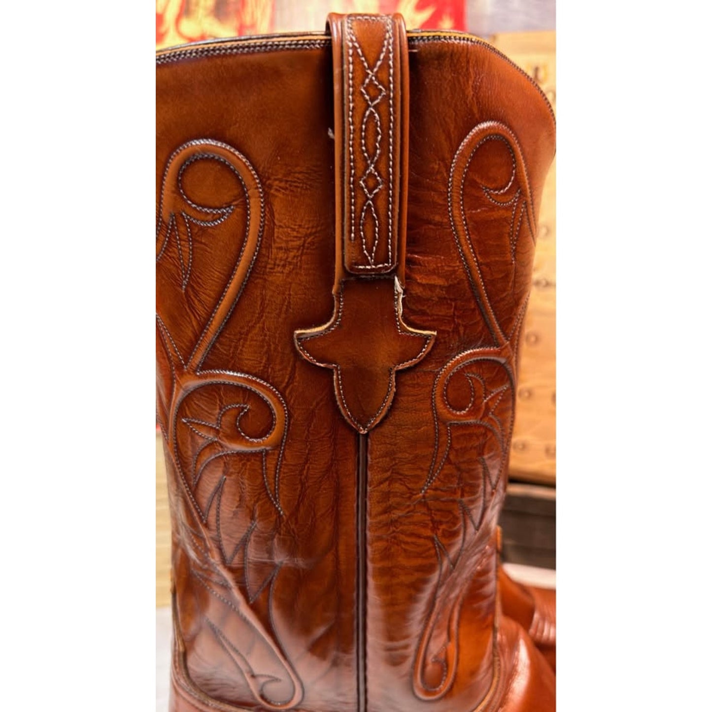 Lucchese Classics Handmade Cowboy Boots — Men's 11.5 D — Cognac Tooled Leather