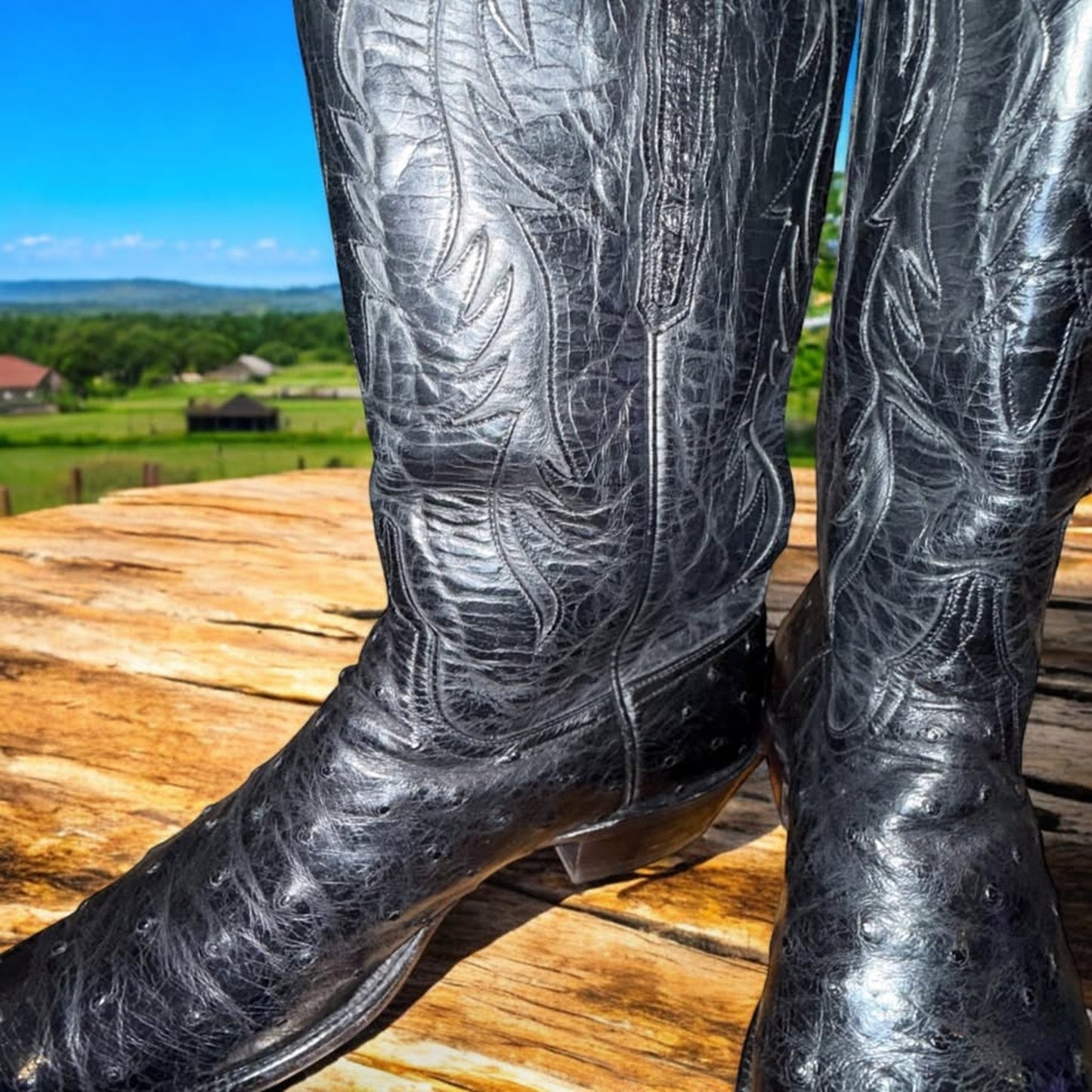 Lucchesse Randall Ostrich-Handmade Black 11.5D