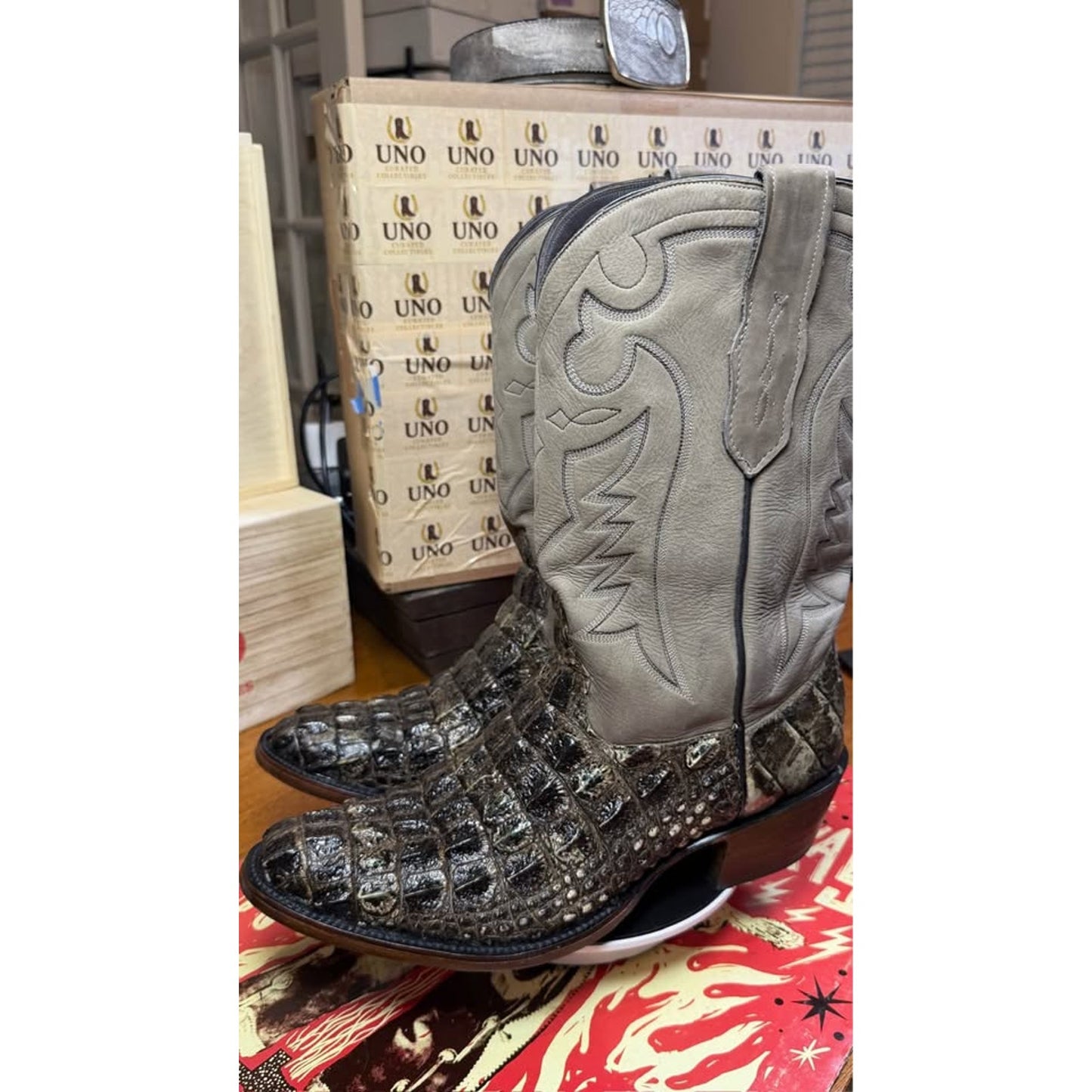 🐊 GENUINE NATURAL HORNBACK EXOTIC WESTERN BOOTS — SIZE 11.5D
