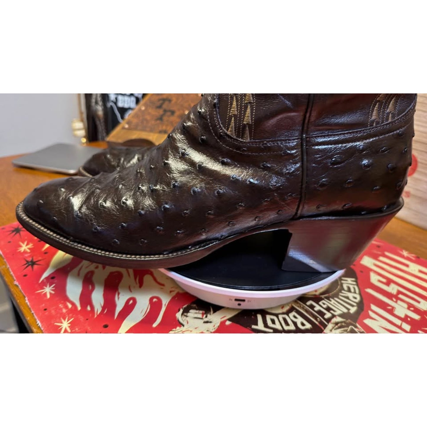 🐧LUCCHESE CLASSICS HANDMADE FULL QUILL OSTRICH BOOTS — DARK CHOCOLATE | SIZE 11 | MADE IN USA