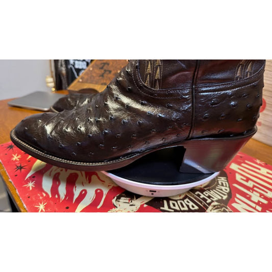 🐧LUCCHESE CLASSICS HANDMADE FULL QUILL OSTRICH BOOTS — DARK CHOCOLATE | SIZE 11 | MADE IN USA