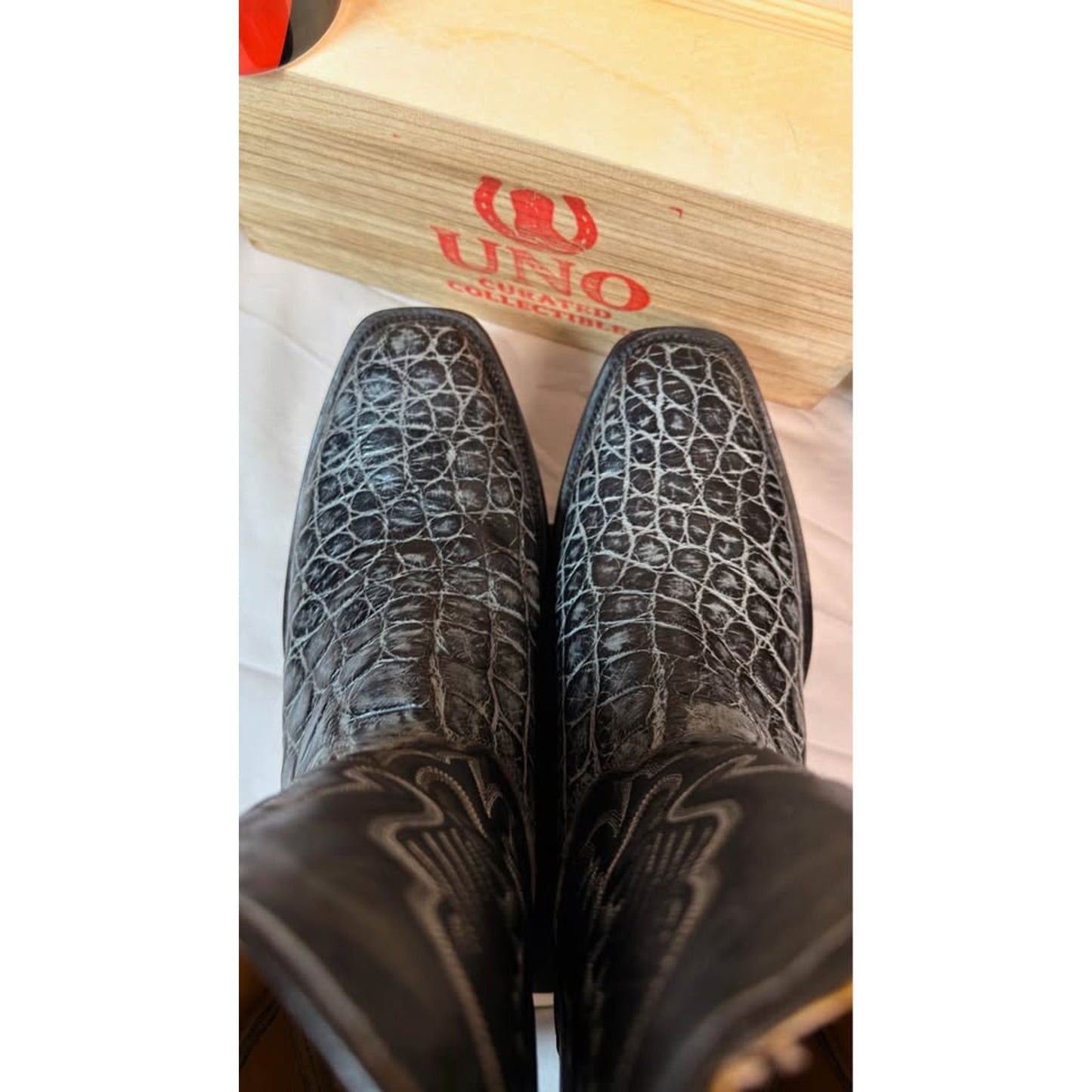 Genuine American Alligator Cowboy Boots — Black/Gray — Men’s 11.5 (fits 11E) — Handmade El Paso, TX