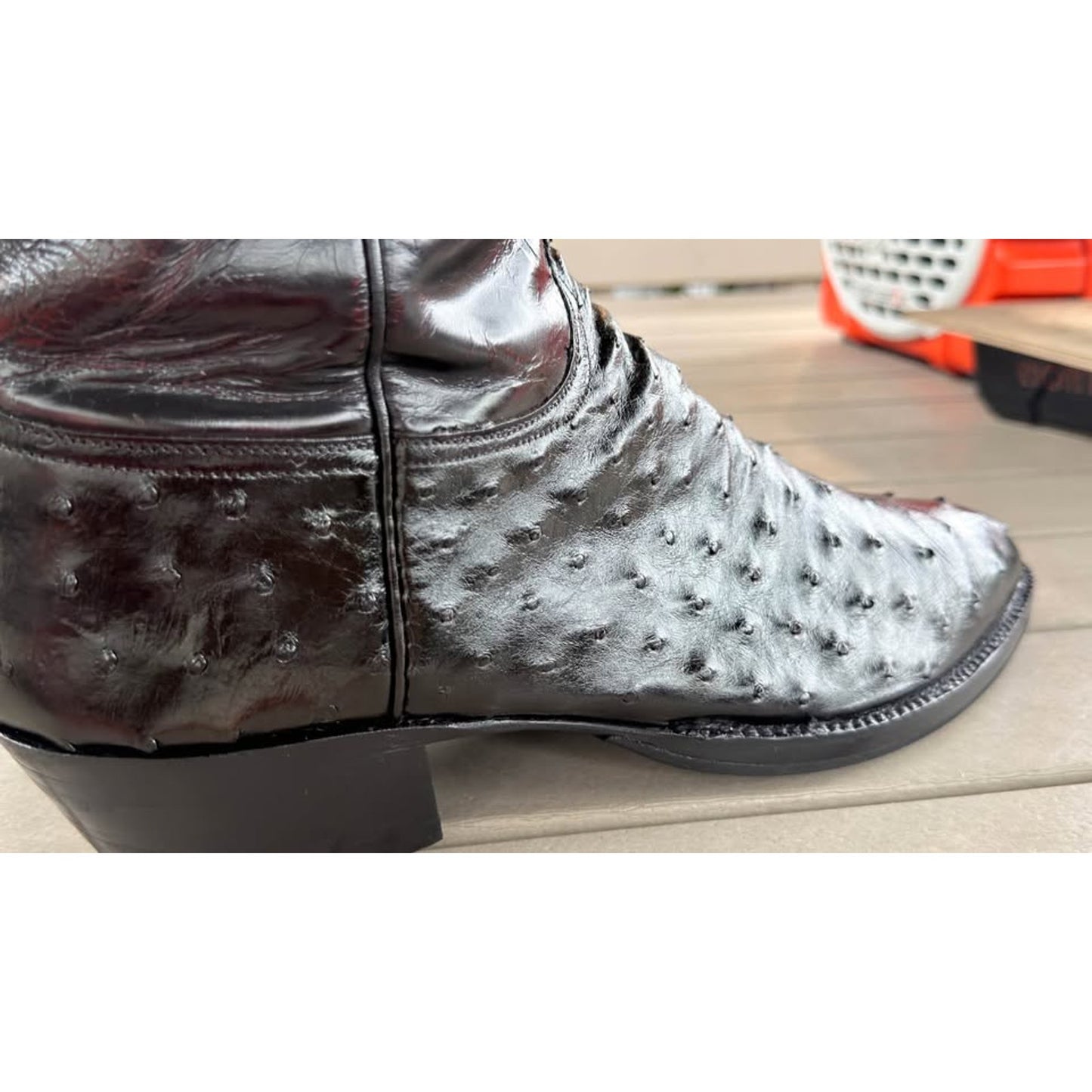 🐧LUCCHESE CLASSICS HANDMADE BLACK CHERRY FULL QUILL OSTRICH BOOTS — SIZE 13 D