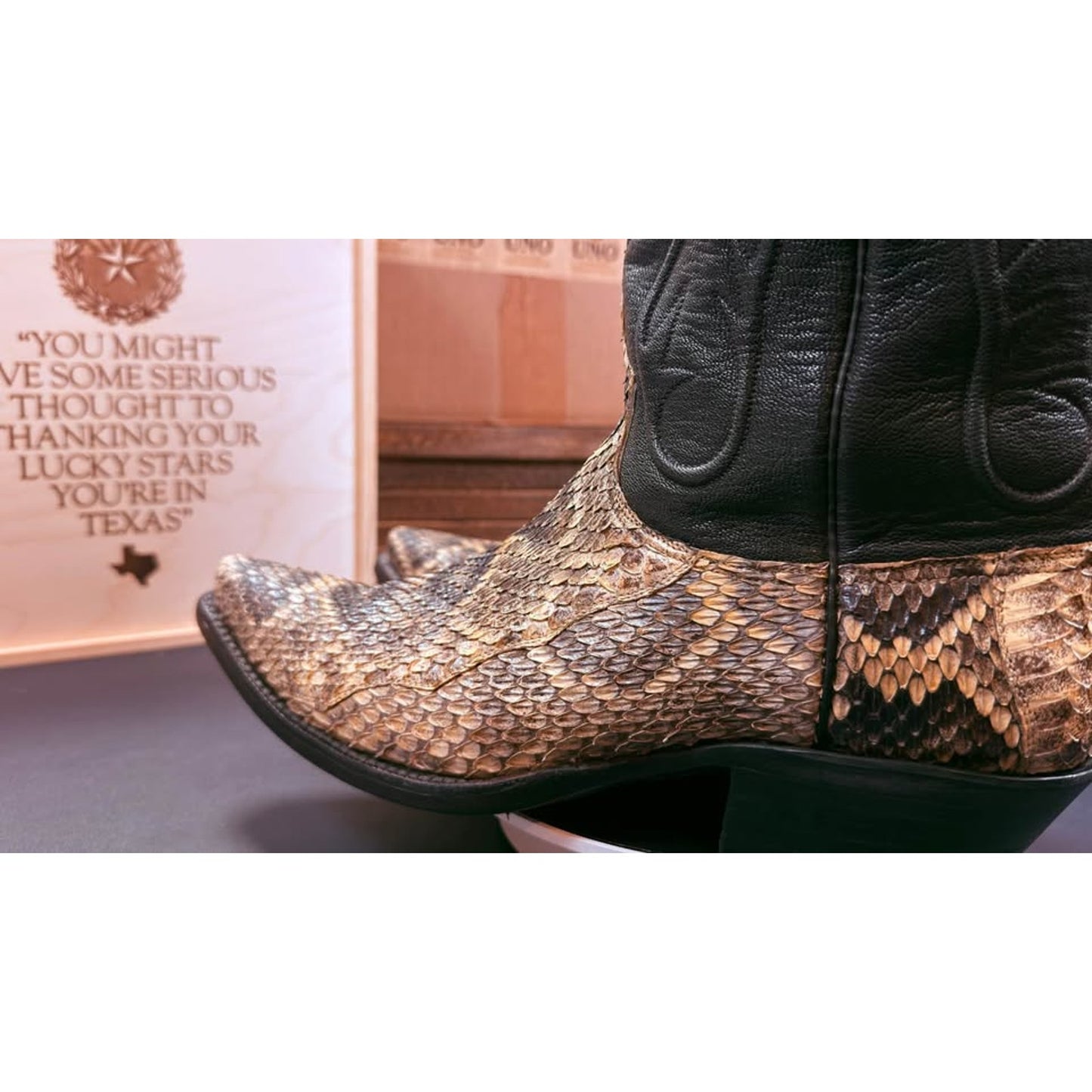 Black Jack Handmade Eastern Diamondback Rattlesnake Western Boots - 10.5D