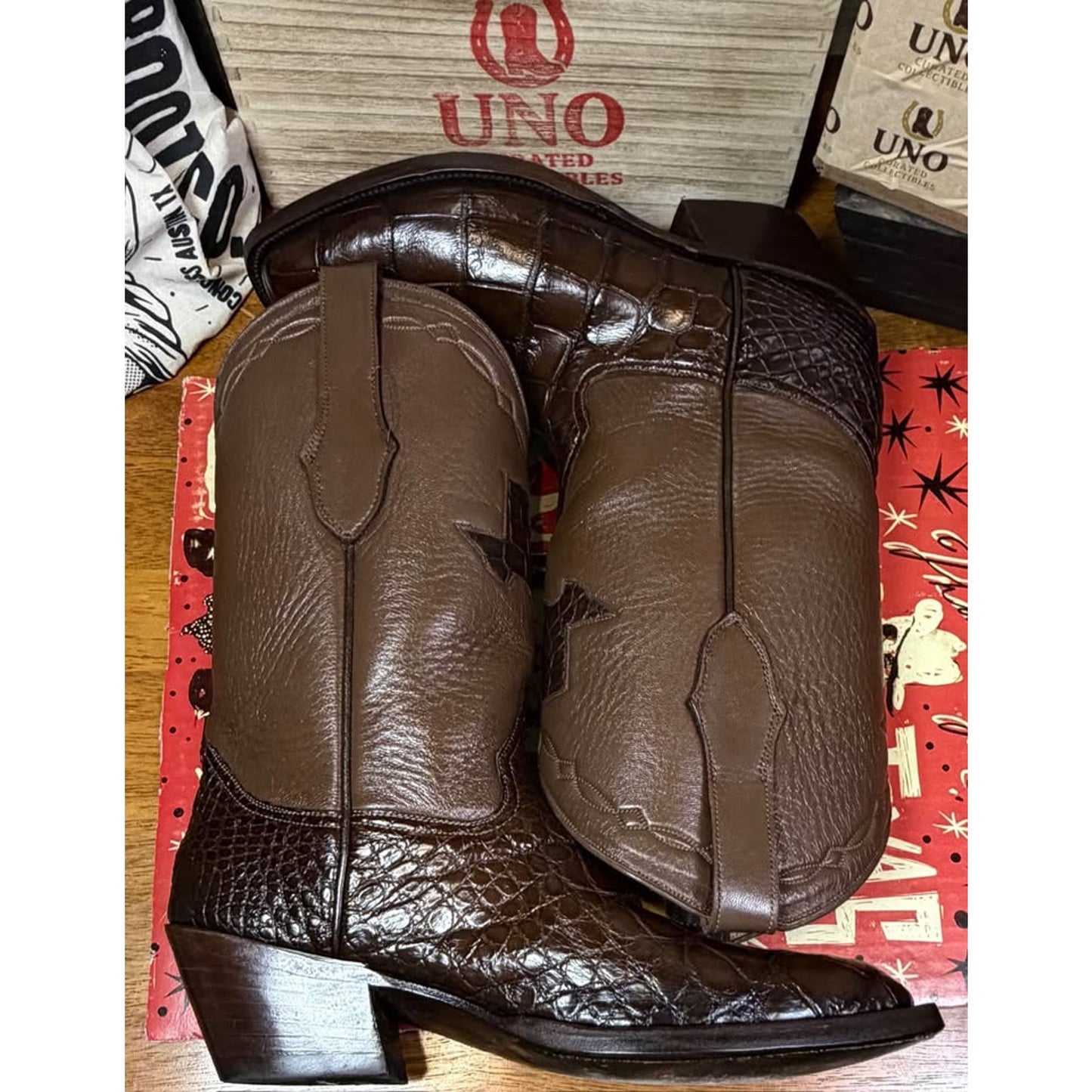 🐊CUSTOM HANDMADE AMERICAN ALLIGATOR BELLY BOOTS — CHOCOLATE BROWN | SIZE 11.5