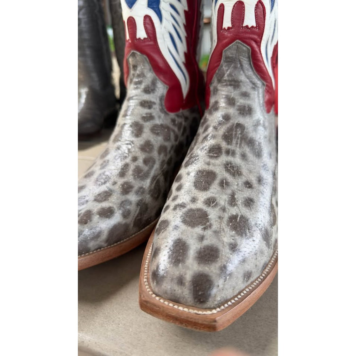 🐟CUSTOM HANDMADE WOLF FISH WESTERN BOOTS — RED WHITE & BLUE PATRIOT SHAFT | SIZE 11.5 | WITH MATCH