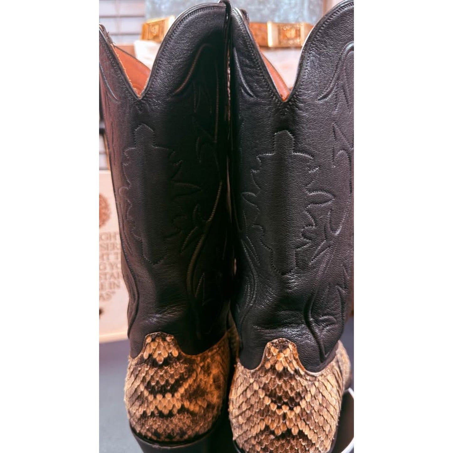Black Jack Handmade Eastern Diamondback Rattlesnake Western Boots - 10.5D