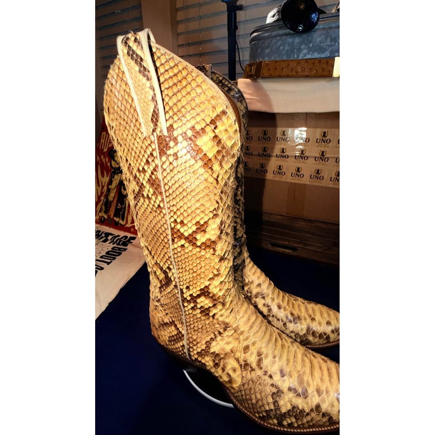 🐍 Mercedes Handmade Full Burmese Python Western Boots – Size 10.5 | Brought to you by Uno Boots
