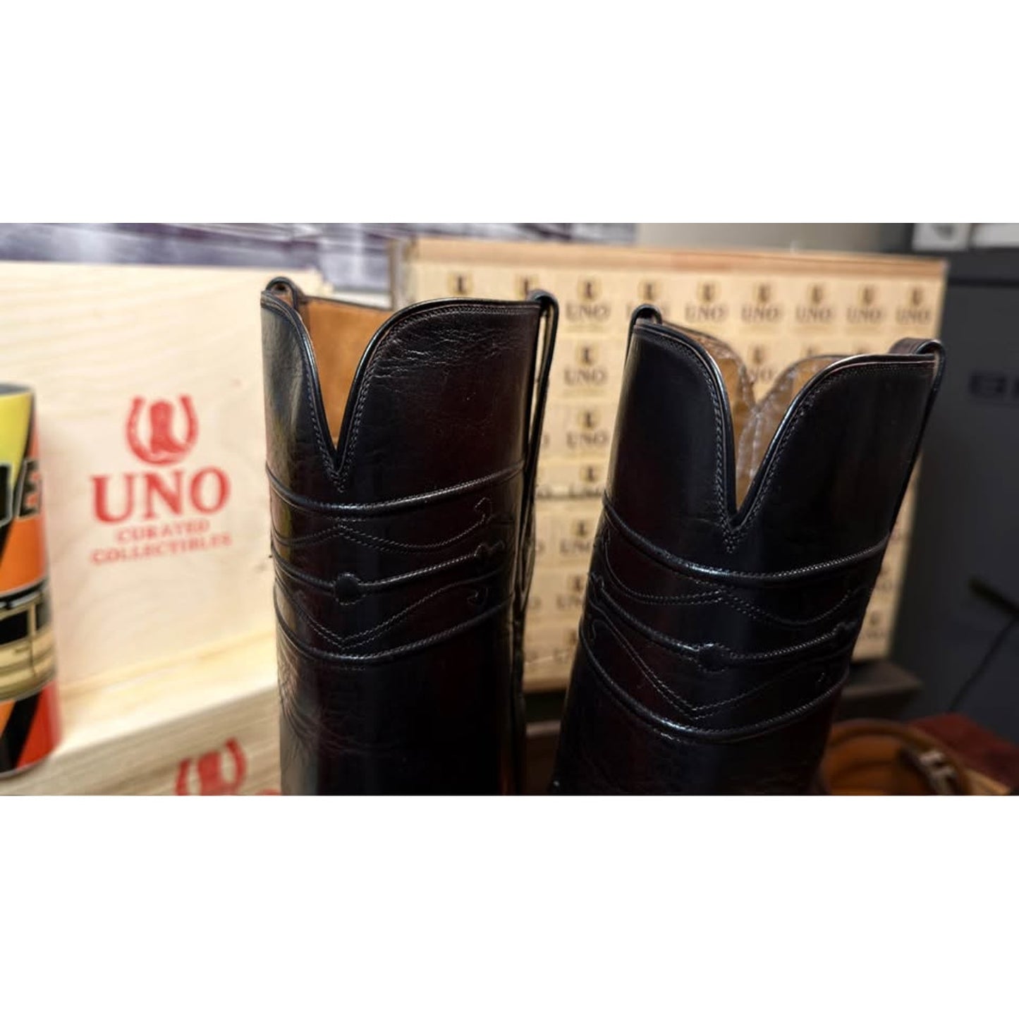 Custom Alligator Cowboy Boots — Burgundy/Black — Men’s 11.5 — One of a Kind, New Soles