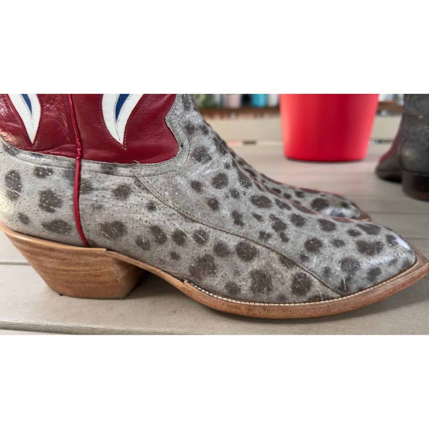🐟CUSTOM HANDMADE WOLF FISH WESTERN BOOTS — RED WHITE & BLUE PATRIOT SHAFT | SIZE 11.5 | WITH MATCH