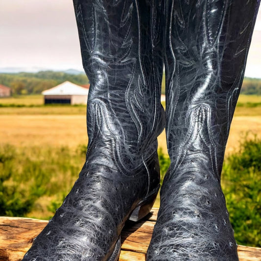 Lucchesse Randall Ostrich-Handmade Black 11.5D