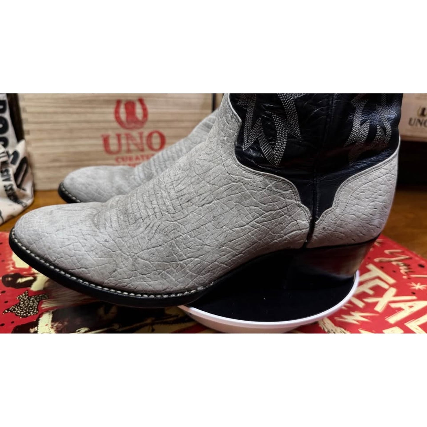 🦛EL DORADO HANDMADE HIPPOPOTAMUS BOOTS — GRAY & BLACK | SIZE 10 D