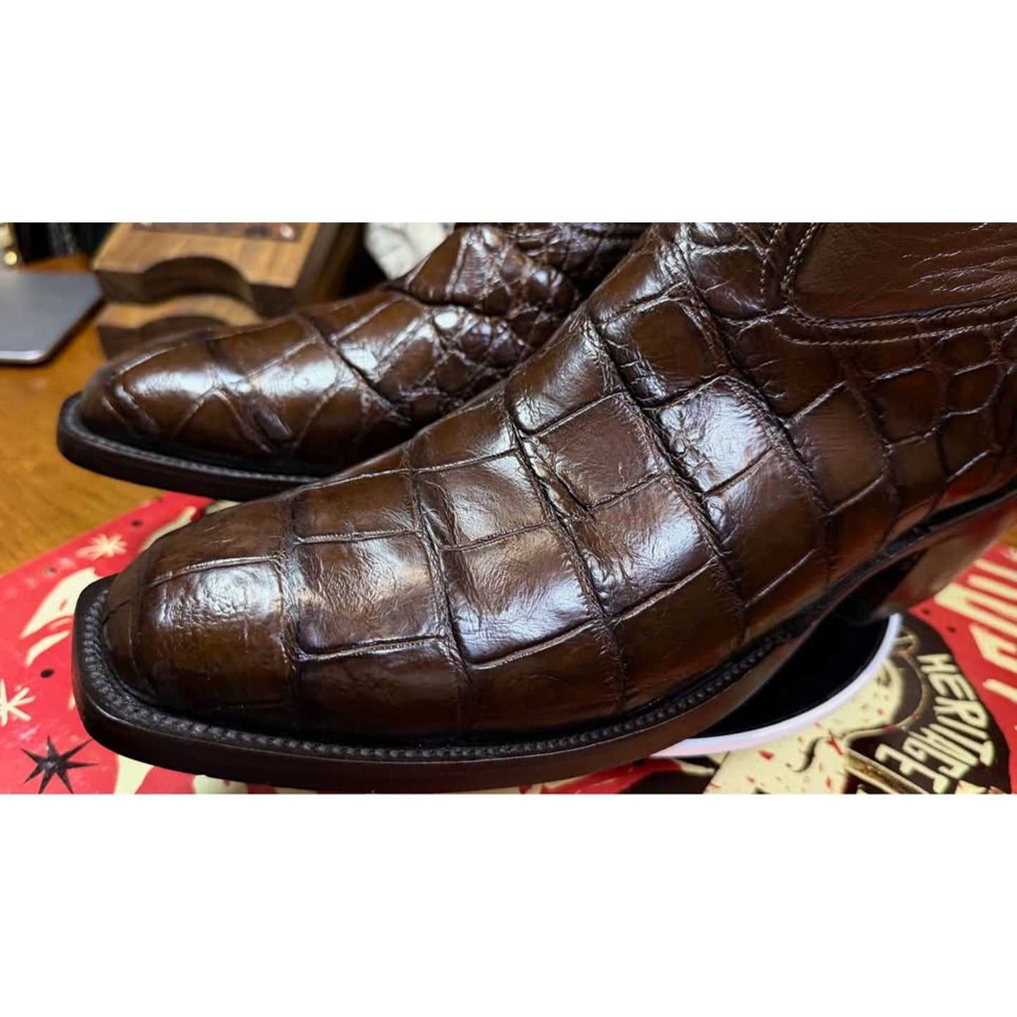 🐊CUSTOM HANDMADE AMERICAN ALLIGATOR BELLY BOOTS — CHOCOLATE BROWN | SIZE 11.5