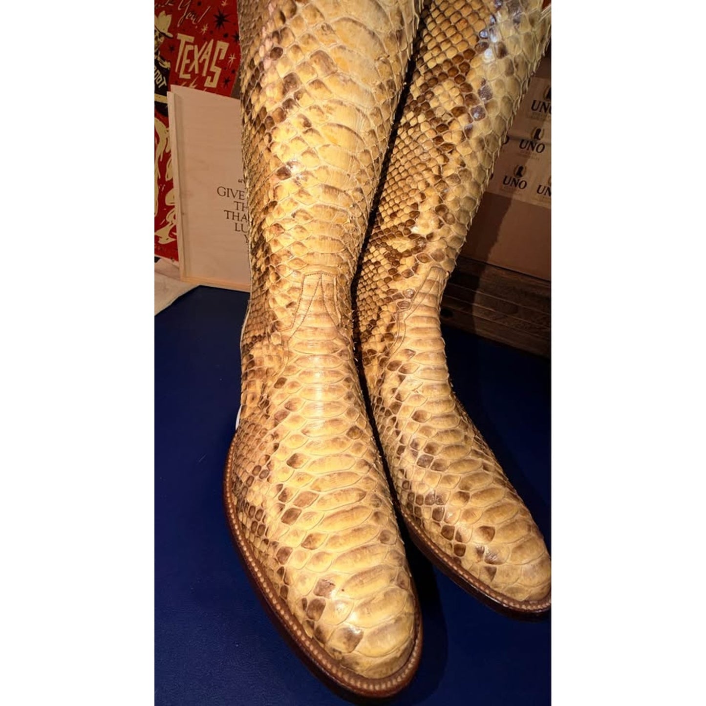 🐍 Mercedes Handmade Full Burmese Python Western Boots – Size 10.5 | Brought to you by Uno Boots