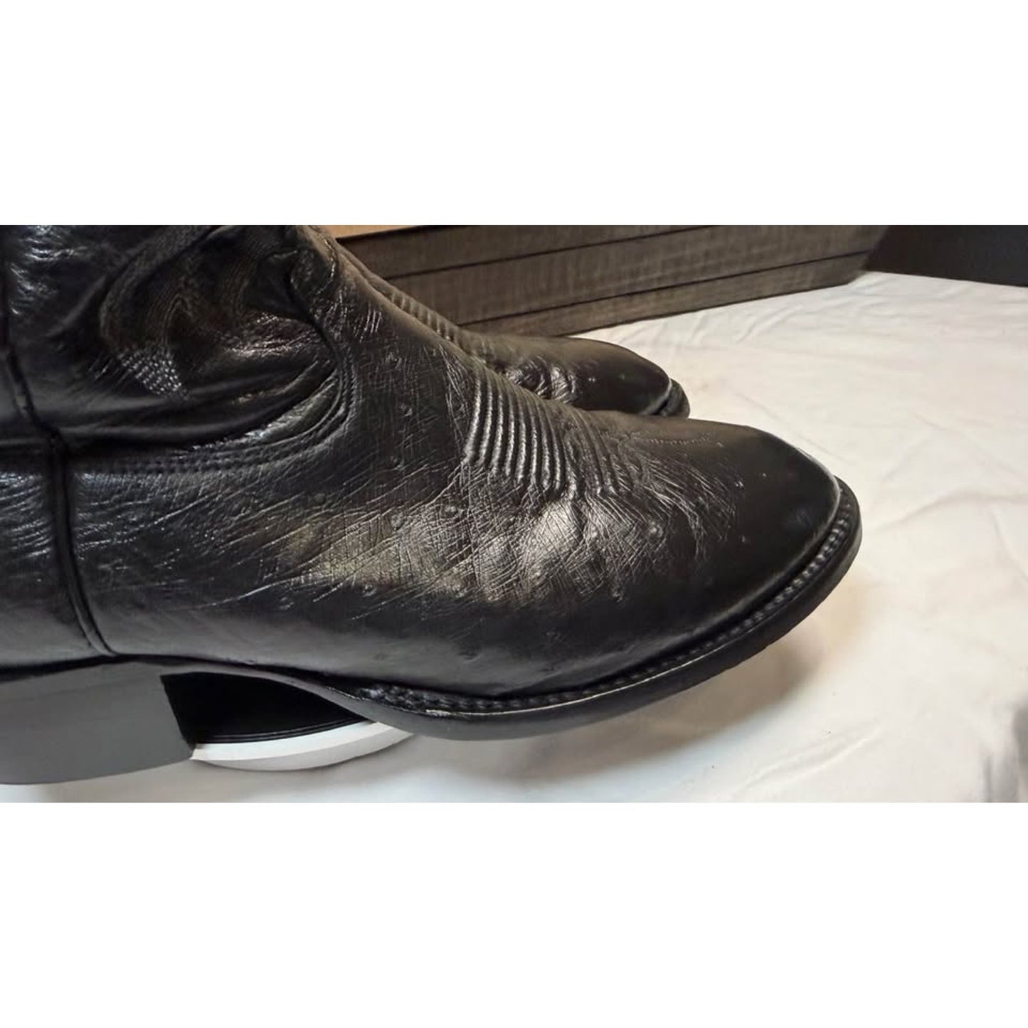 Tony Lama Smooth Ostrich Boots — Black with Silver Flame Embroidery — Size 10.5 D — Used, Excellent