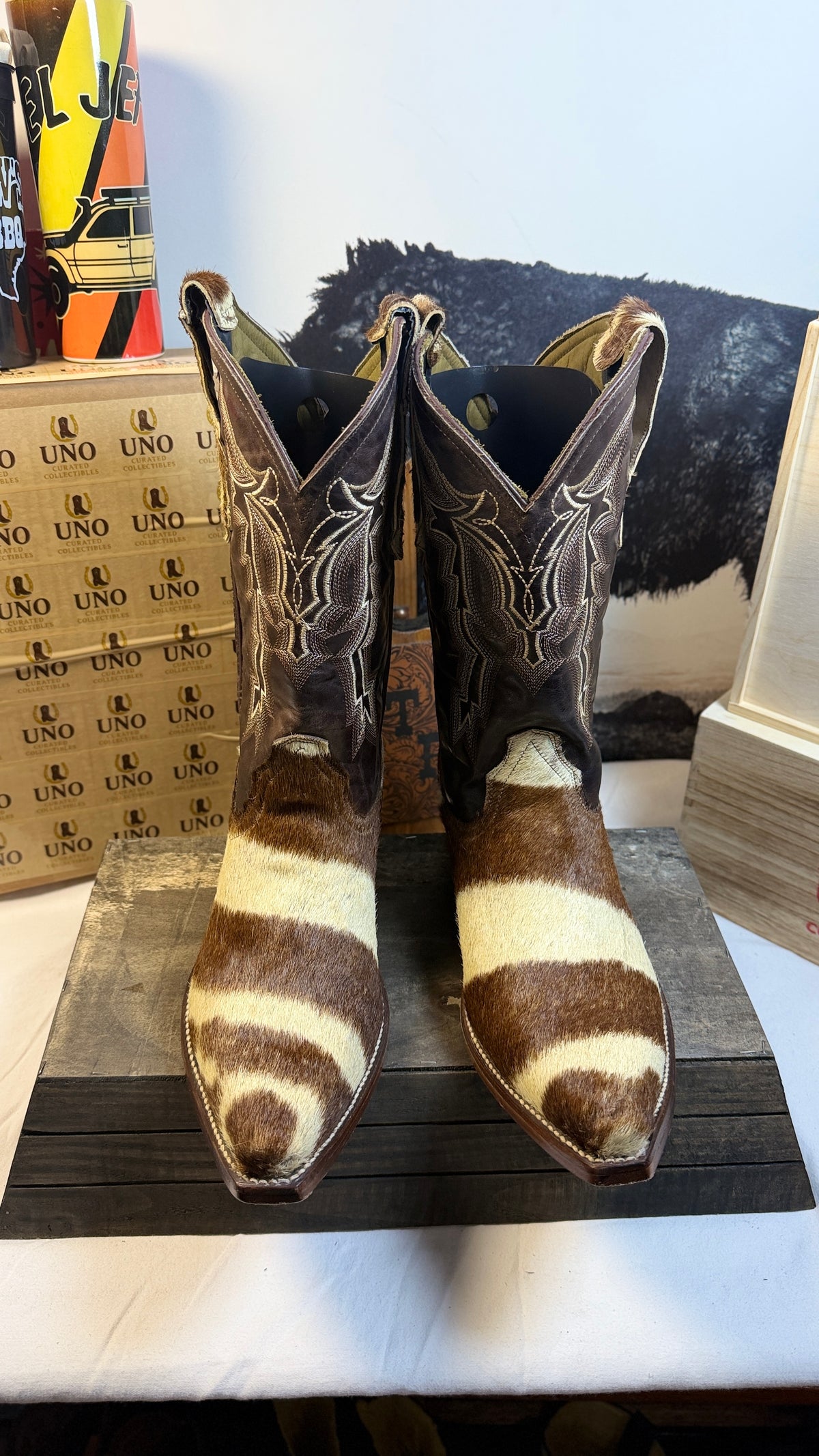 🦓 Genuine Zebra Hide Boots — Handmade — Size 12.5 D (Fits up to 13)