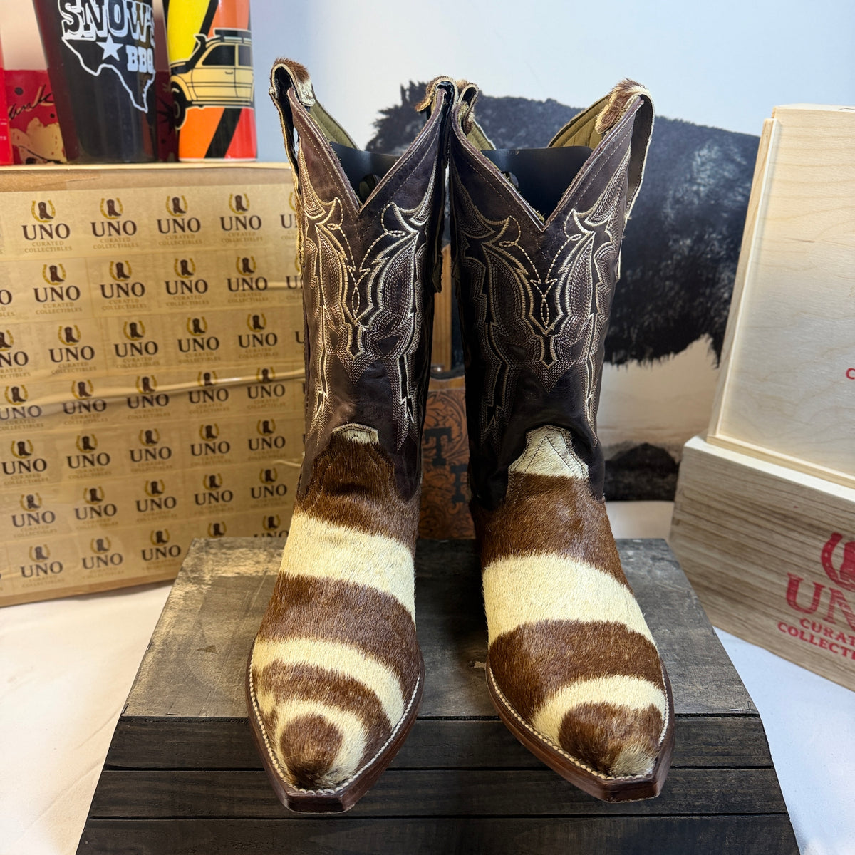🦓 Genuine Zebra Hide Boots — Handmade — Size 12.5 D (Fits up to 13)