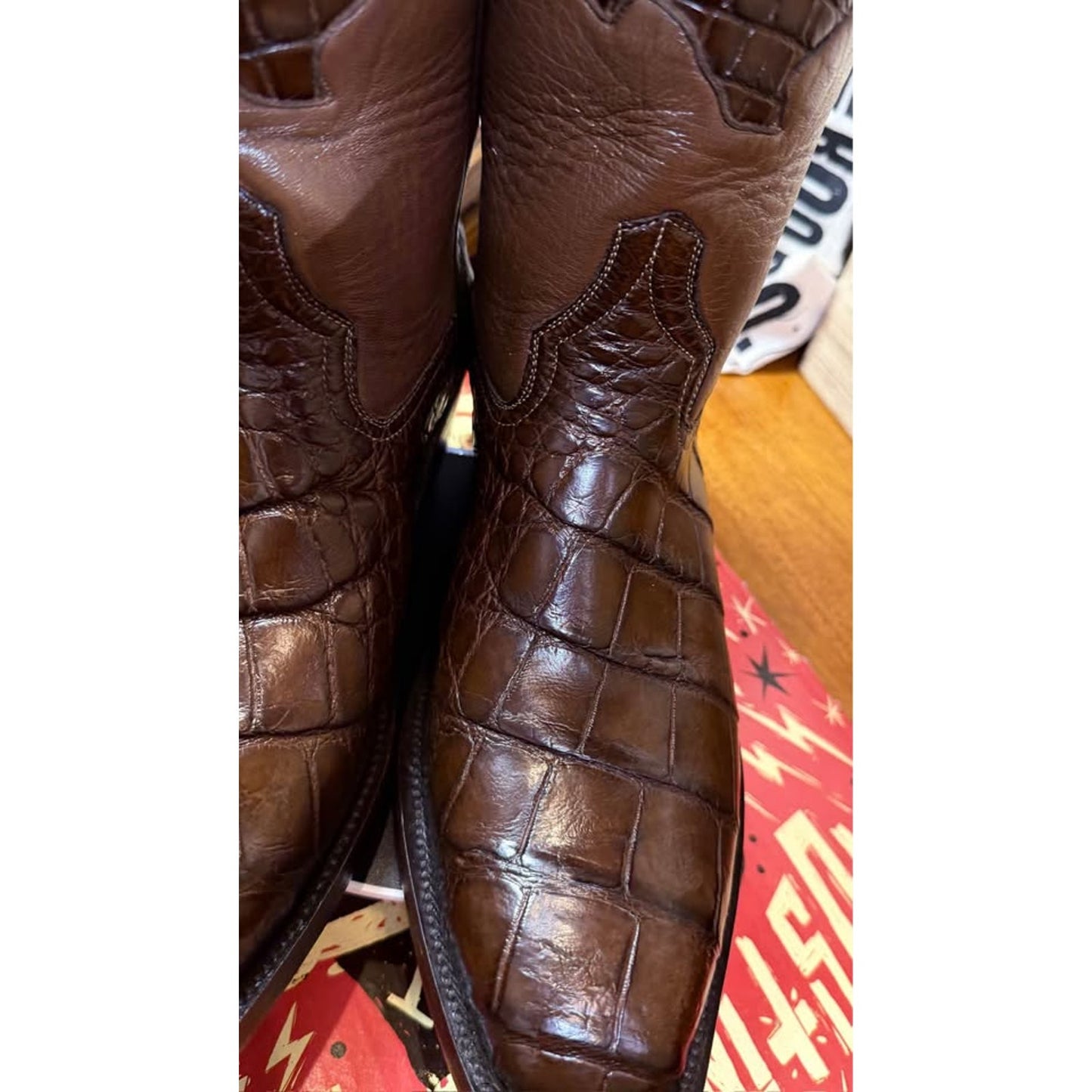 🐊CUSTOM HANDMADE AMERICAN ALLIGATOR BELLY BOOTS — CHOCOLATE BROWN | SIZE 11.5