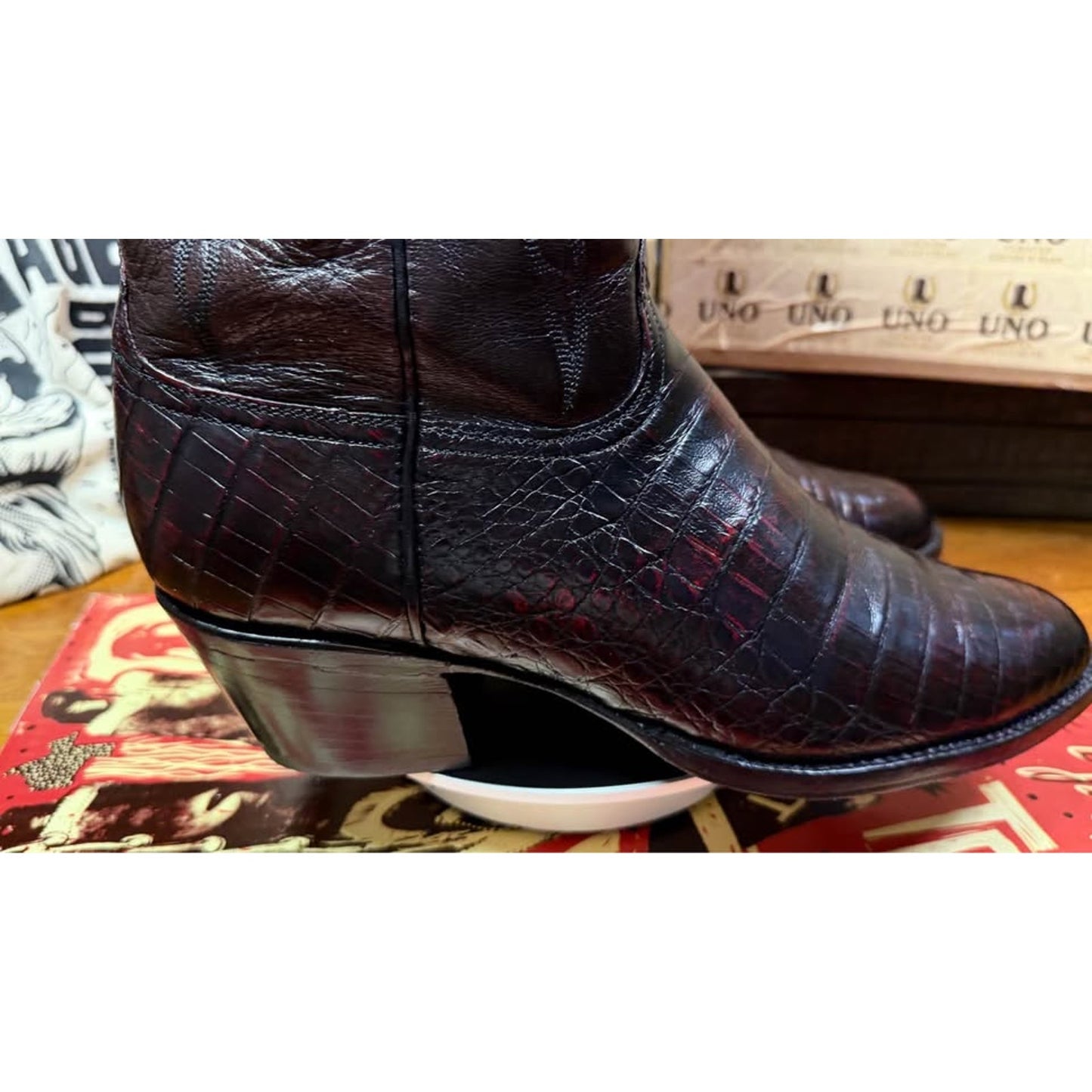 🐊LUCCHESE CLASSICS HANDMADE CAIMAN BOOTS — BLACK CHERRY | SIZE 11 D