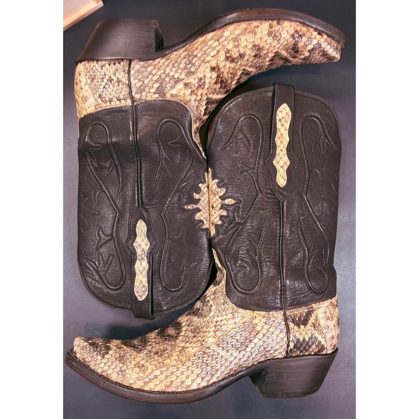 Black Jack Handmade Eastern Diamondback Rattlesnake Western Boots - 10.5D
