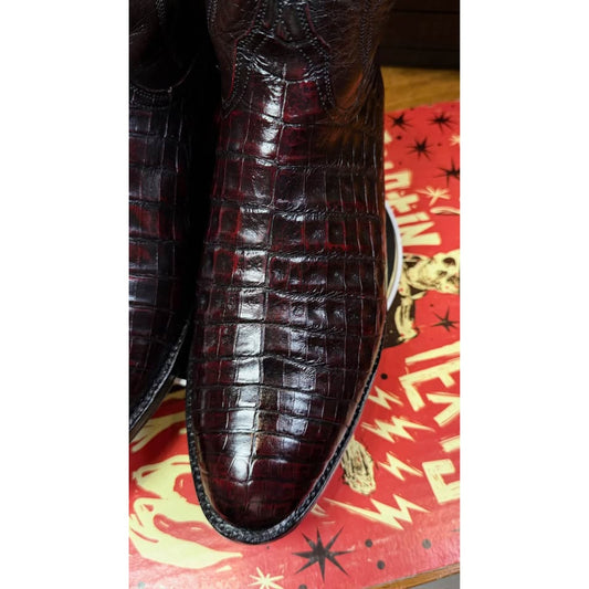 🐊LUCCHESE CLASSICS HANDMADE CAIMAN BOOTS — BLACK CHERRY | SIZE 11 D