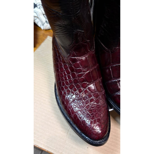 Custom Alligator Cowboy Boots — Burgundy/Black — Men’s 11.5 — One of a Kind, New Soles