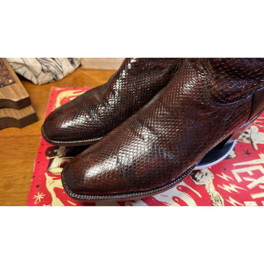 🐍VINTAGE LUCCHESE SAN ANTONIO BURMESE PYTHON BOOTS — DARK MAHOGANY | SIZE 11 D