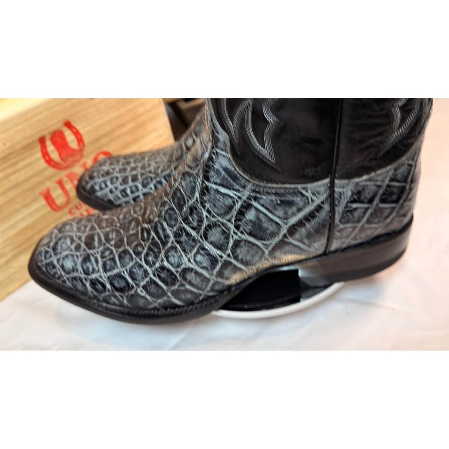 Genuine American Alligator Cowboy Boots — Black/Gray — Men’s 11.5 (fits 11E) — Handmade El Paso, TX